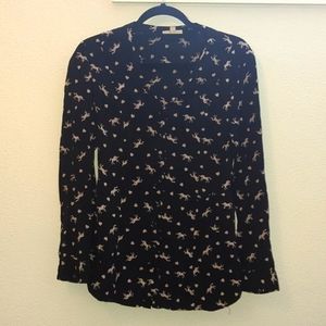 Modcloth Navy Button up with pink unicorn print